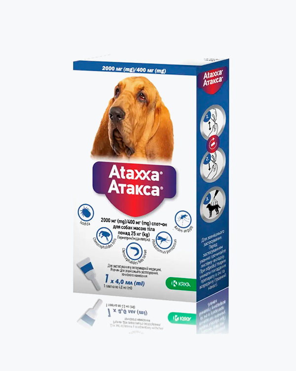 Атакса спот-он ATAXXA, для собак вагою від 25 кг, 2000 мг/400 мг, 4 мл