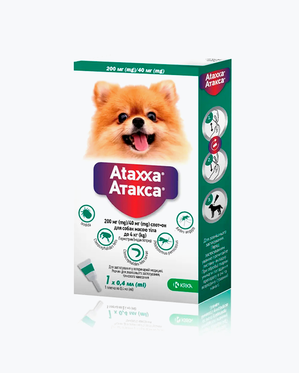 Атакса спот-он ATAXXA, для собак вагою до 4 кг, 200 мг/40 мг, 0,4 мл