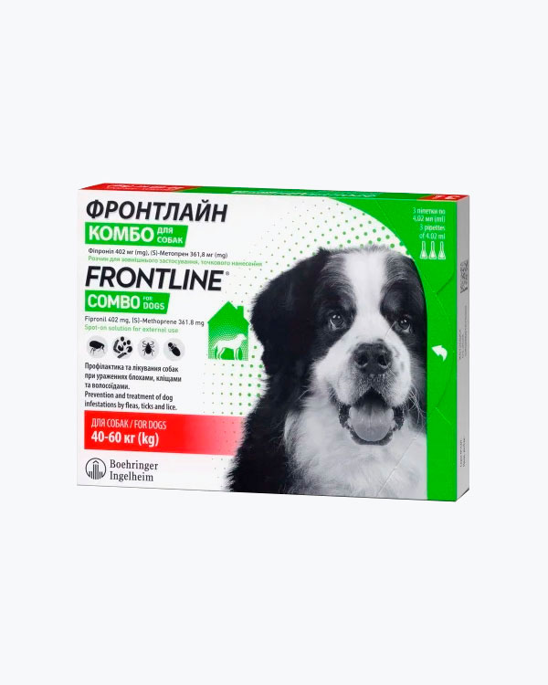 Краплі Frontline Combo Фронтлайн Комбо Спот-он від блох і кліщів для собак, 40-60 кг