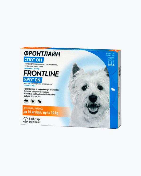 Краплі Фронтлайн Спот-он Frontline Spot On від блох і кліщів для собак, 2-10 кг