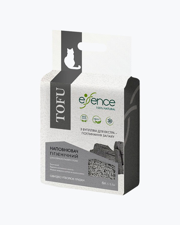 Наповнювач Essence для котячого туалету з тофу, з вугіллям, 6 л