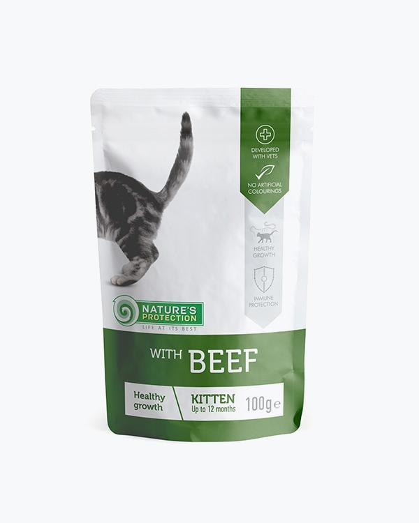 Вологий корм Nature's Protection Kitten Healthy Growth with Beef для здорового росту кошенят, з яловичиною, 100 г