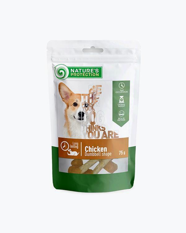 Ласощі для собак Nature's Protection snack for dogs with chicken з куркою, у формі гантелі, 75 г