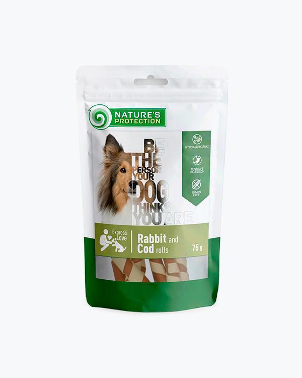 Ласощі для собак Nature's Protection snack for dogs rabbit and cod rolls роллы из кролика и трески, 75 г