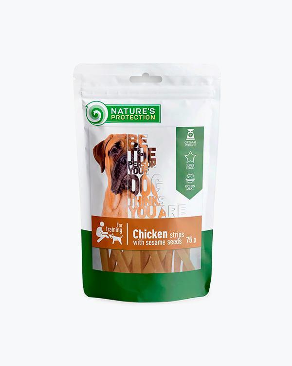 Ласощі для собак Nature's Protection смаколики для собак полоски з курки з кунжутом, 75 г