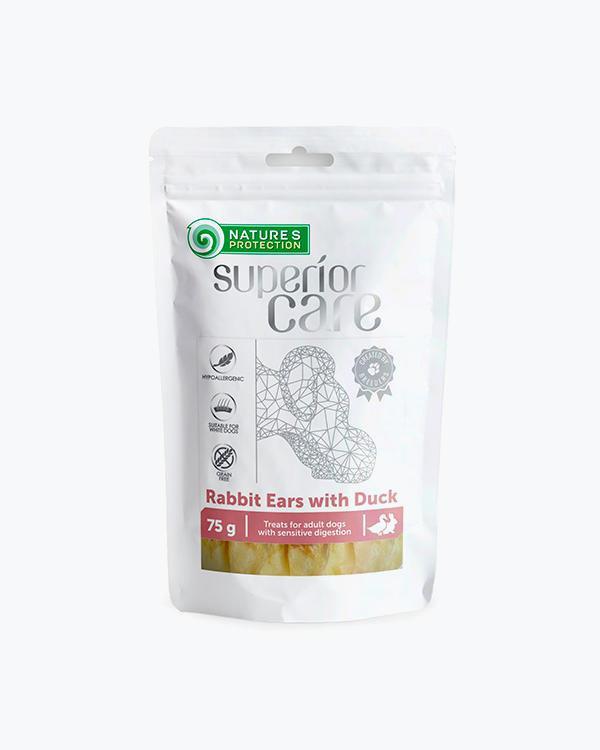 Ласощі Nature's Protection Superior Care Snacks For Dogs Rabbit Ears With Duck для собак, кролячі вуха з качкою, 75 г