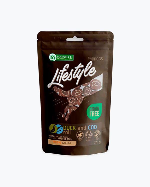 Ласощі Nature's Protection Lifestyle snacks for dogs, duck and cod rolls для собак, рулети з качки та тріски, 75 г