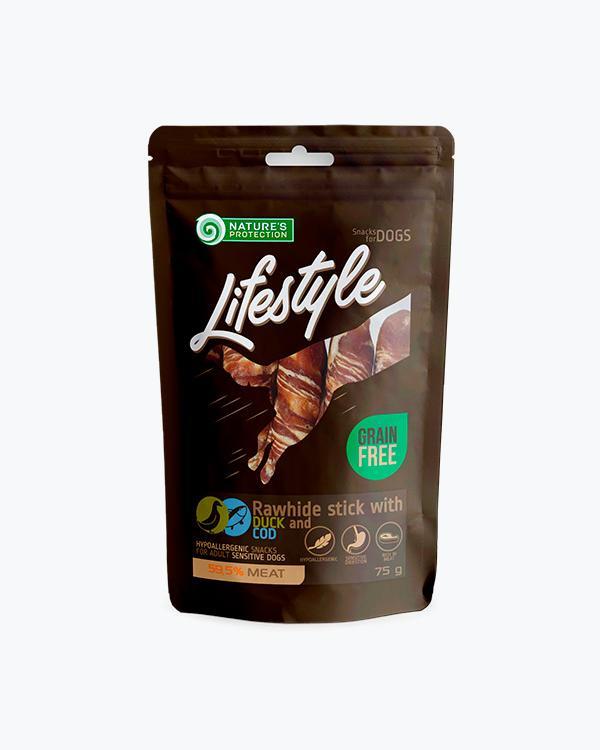 Ласощі Nature's Protection Lifestyle Snack Dogs Rawhide Sticks With Duck And Cod Rolls для собак, роли з качки та тріски, 75 г