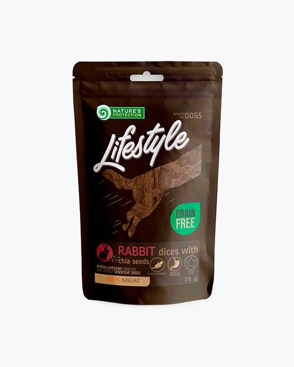 Ласощі для собак Nature's Protection Lifestyle смакові ласощі для собак м'які кубики з кроликом і насінням чіа, 75 г