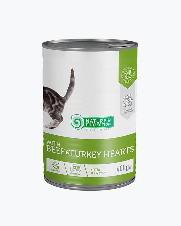 Вологий корм Nature's Protection Kitten with Beef & Turkey hearts, для кошенят з яловичиною та серцем індички, 400 г