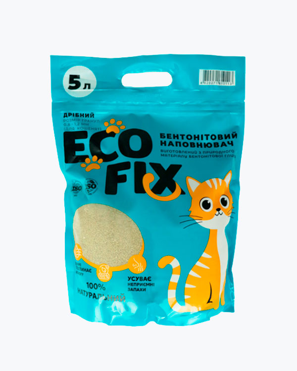 Наповнювач бентонітовий Eco Fix для котячого туалету дрібні гранули, 5 л