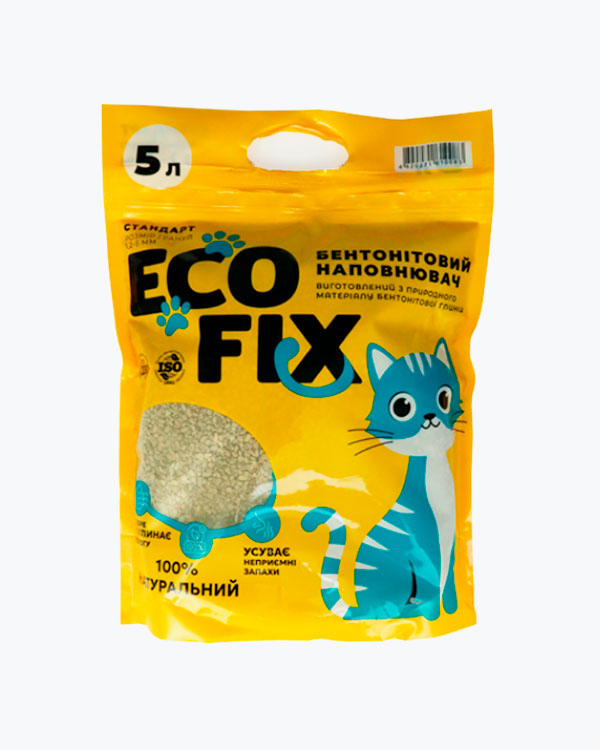 Наповнювач бентонітовий Eco Fix для котячого туалету, середні гранули, 5 л.