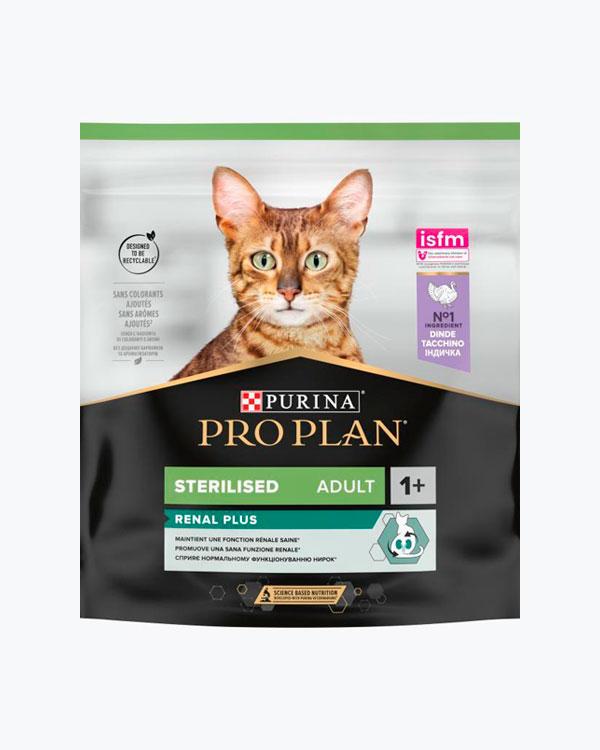Сухой корм PURINA PRO PLAN Sterilised Adult 1+ Renal Plus, для кошек после стерилизации, с индейкой, 400 г