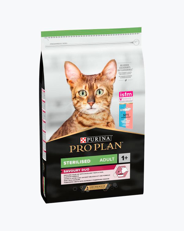 Сухой корм PURINA PRO PLAN Sterilised Adult Savoury Duo, для стерилизованных кошек, с треской и форелью, 10 кг