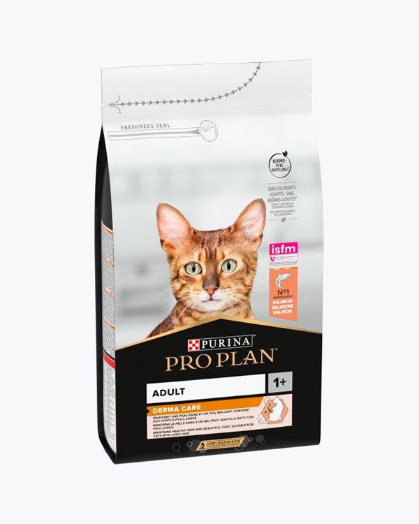 Сухой корм PURINA PRO PLAN Adult Derma Care, для взрослых кошек для поддержки здоровья кожи, с лососем, 1.5 кг