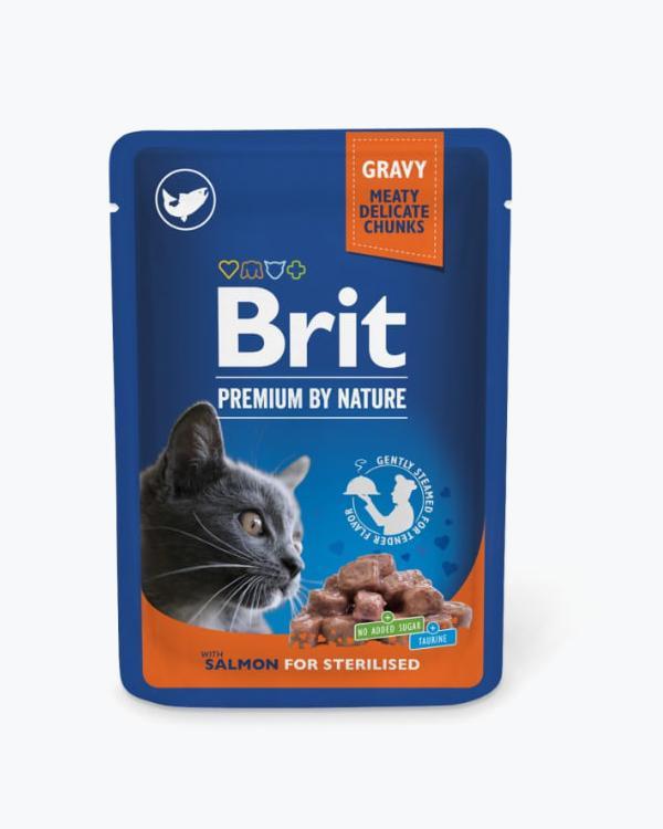 Вологий корм Brit Premium Salmon for Sterilised для стерилізованих котів, лосось 100 г, пауч