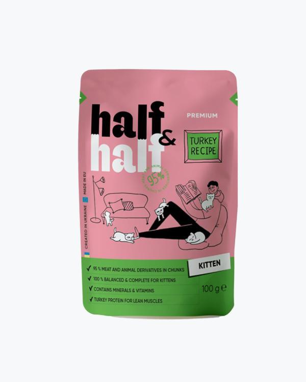 Корм вологий HalfHalf для кошенят шматочки з індичкою в желе, пауч, 100 г