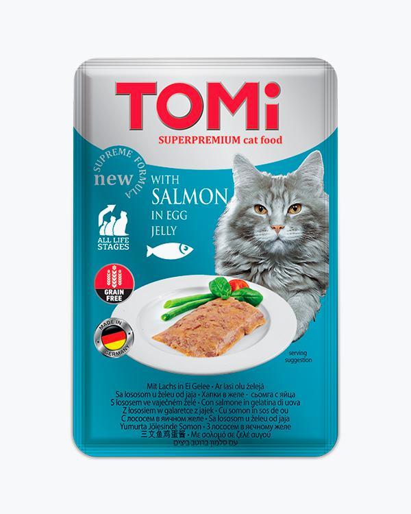 Вологий корм для кішок TOMi Salmon In Egg Jelly з лососем у яєчному желе, пауч 100 г