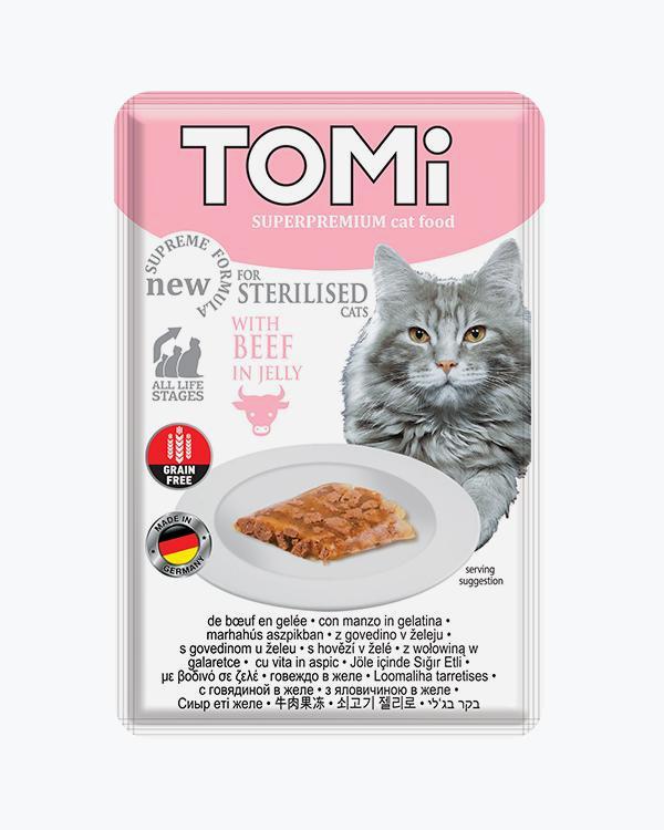 Вологий корм для стерилізованих кішок TOMi Sterilised Beef in Jelly шматочки з яловичиною в желе, пауч 85 г