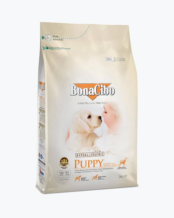 Сухий корм BonaCibo Puppy Chicken & Rice with Anchovy, для цуценят, курка, рис та анчоуси, 3 кг