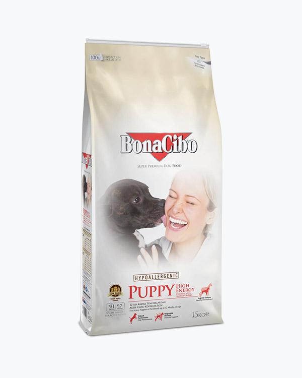 Сухой корм суперпремиум класса для активных щенков BonaCibo Puppy High Energy Chicken & Rice with Anchovy с курицей, рисом и анчоусами, 15 кг