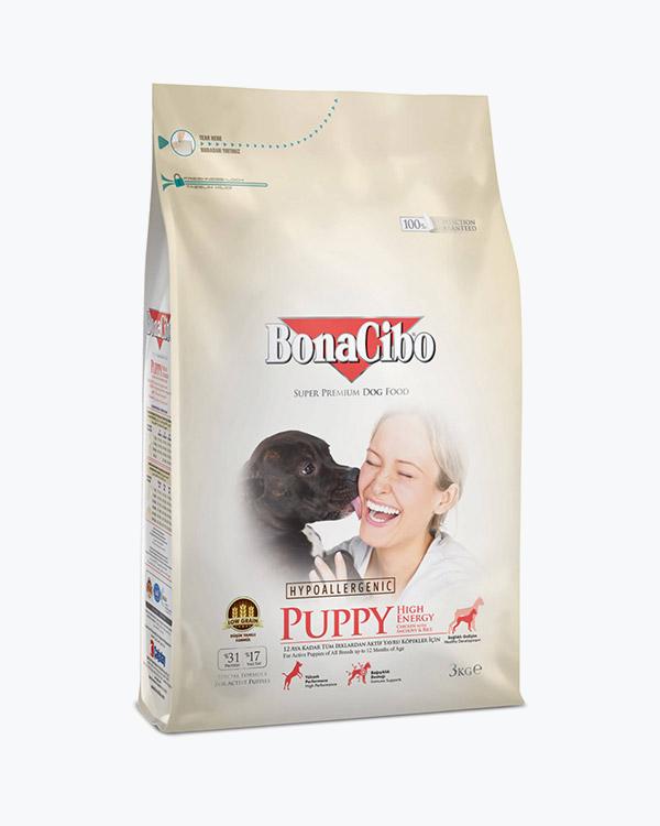 Сухой корм суперпремиум класса для активных щенков BonaCibo Puppy High Energy Chicken & Rice with Anchovy с курицей, рисом и анчоусами, 3 кг