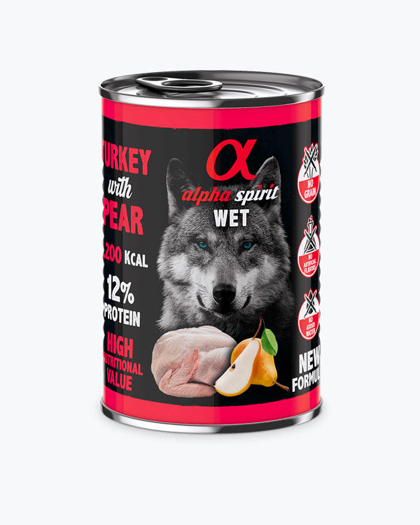 Консервированный корм Alpha Spirit Turkey with Pear, для собак, индейка с грушей, 400 г