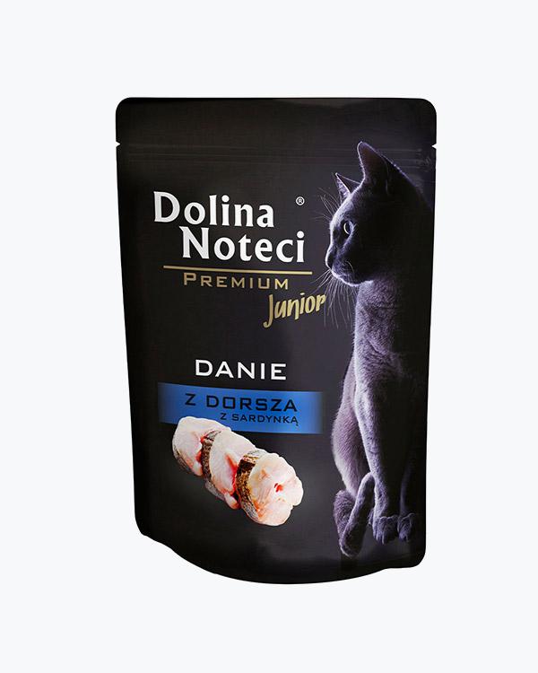 Вологий корм для кошенят Dolina Noteci Premium Junior з тріскою і сардинкою, пауч 85 г