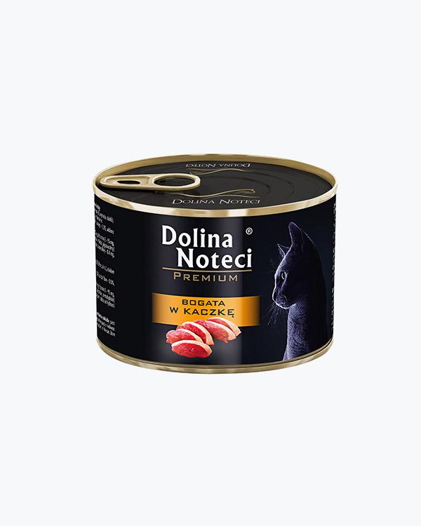 Консервований корм для кішок Dolina Noteci Premium м'ясні шматочки з качкою в соусі, 185 г