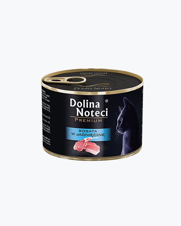 Консервований корм для кішок Dolina Noteci Premium м'ясні шматочки з ягнятини в соусі, 185 г