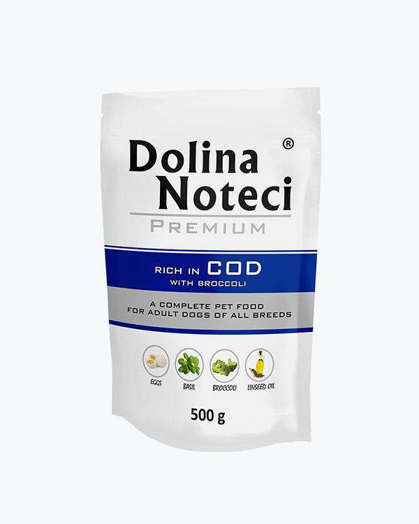 Вологий корм для собак Dolina Noteci Premium з тріскою і брокколі, пауч 500 г