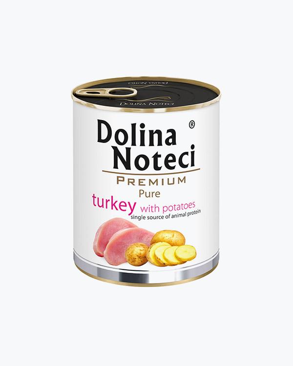 Гипоаллергенный консервированный корм для собак Dolina Noteci Premium Pure индейка с картофелем, 800 г