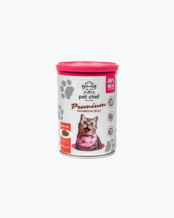 Вологий корм Pet Chef для кішок, м'ясний мікс, шматочки в желе, 415 г