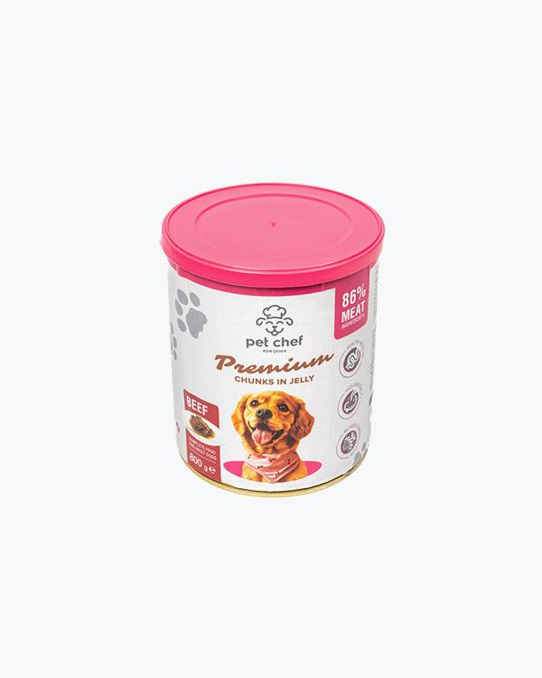 Вологий корм Pet Chef для собак, шматочки в желе з яловичиною, 800 г