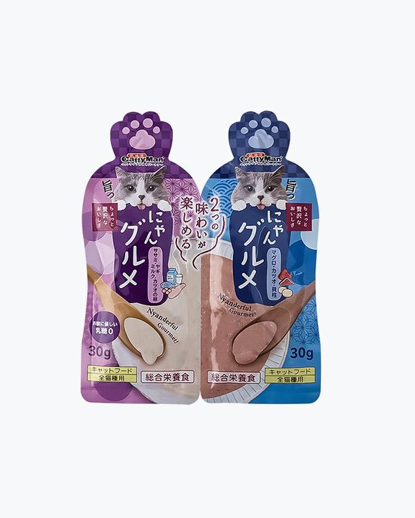 Жидкий корм для кошек CattyMan Complete Twins Pouch курица, козье молоко, икра + тунец, макрель, морской гребешок, 2 пауча по 30 г