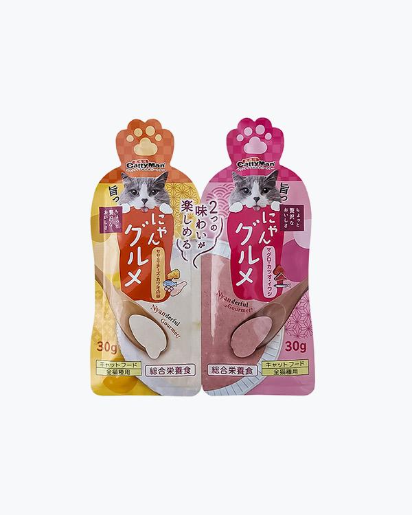 Рідкий корм для кішок CattyMan Complete Twins Pouch курка, сир, ікра + тунець, макрель, сардина, 2 паучі по 30 г