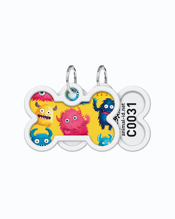 Адресник WAUDOG Smart ID з QR паспортом, малюнок Мохнаті Монстри, кістка