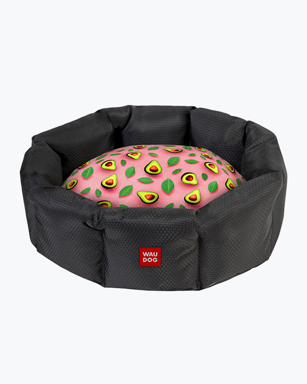 Лежанка для тварин WAUDOG Relax, малюнок Авокадо на рожевому, розмір M, 42х52х19