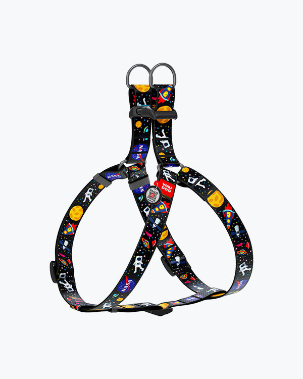 Шлея для собак WAUDOG Nylon з QR паспортом, малюнок NASA, розмір L (60-85), ширина 25 мм