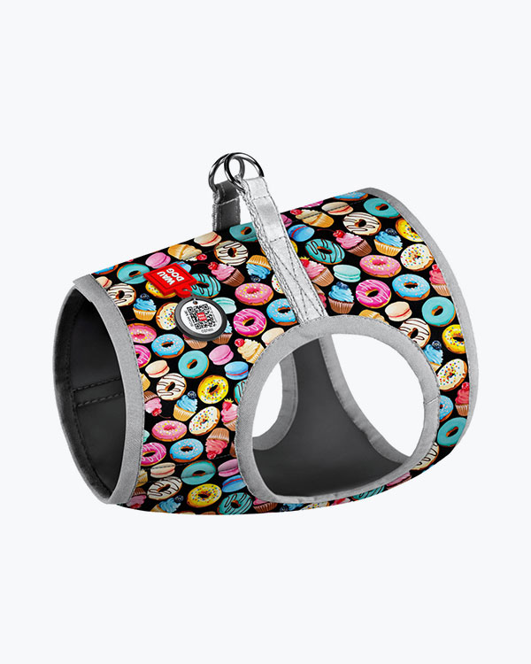 Шлея для собак WAUDOG Clothes м’яка, з QR паспортом, малюнок Пончики, S2