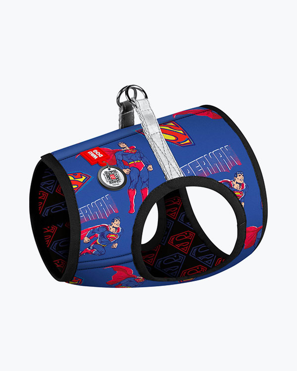 Шлея для собак WAUDOG Clothes м’яка, з QR паспортом, малюнок Сила Супермена, S1