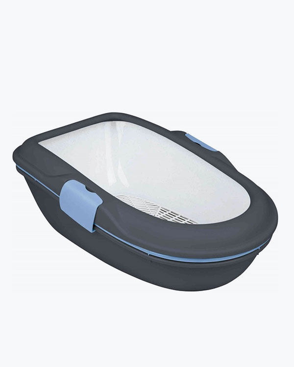 Туалет Trixie Berto для котів, пластиковий, з бортами та сіткою, сірий, 40х40х56 см