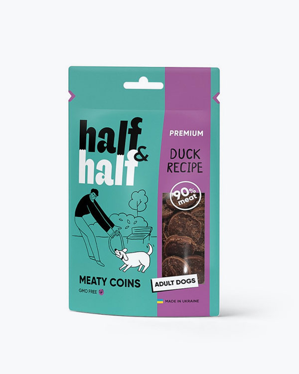 Лакомство Half&Half мясные монетки для собак с уткой, 100 г