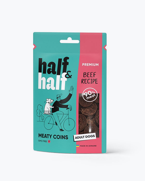 Лакомство Half&Half мясные монетки для собак с говядиной, 100 г