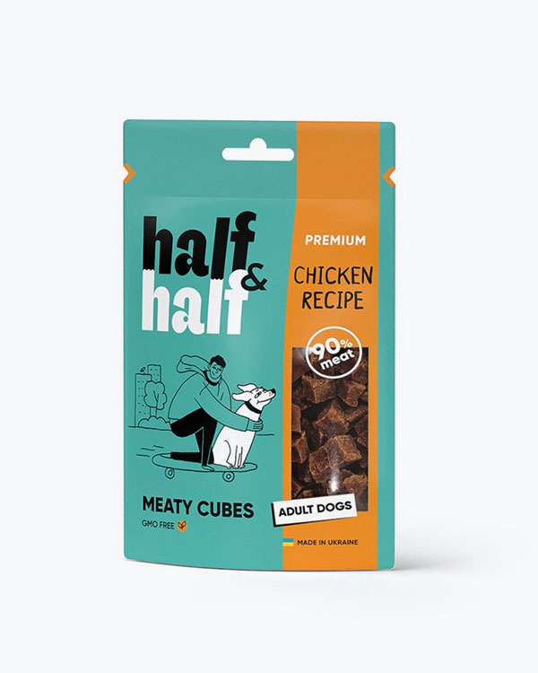 Лакомство Half&Half мясные кубики для собак, с курицей, 100 г
