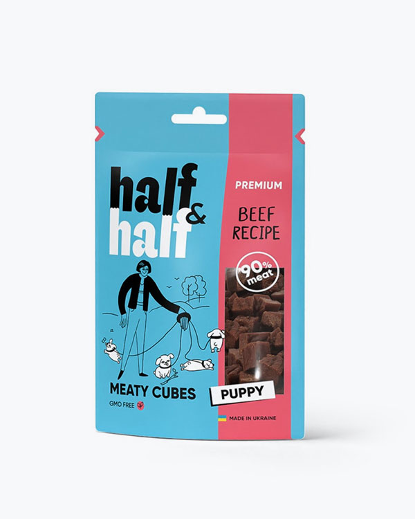 Лакомства Half&Half мясные кубики для щенков, с говядиной, 100 г