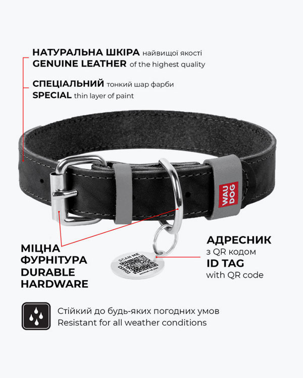 Ошейник WAUDOG Classic кожаный, для собак, коричневый, XXS (19-25 см) - фото 2