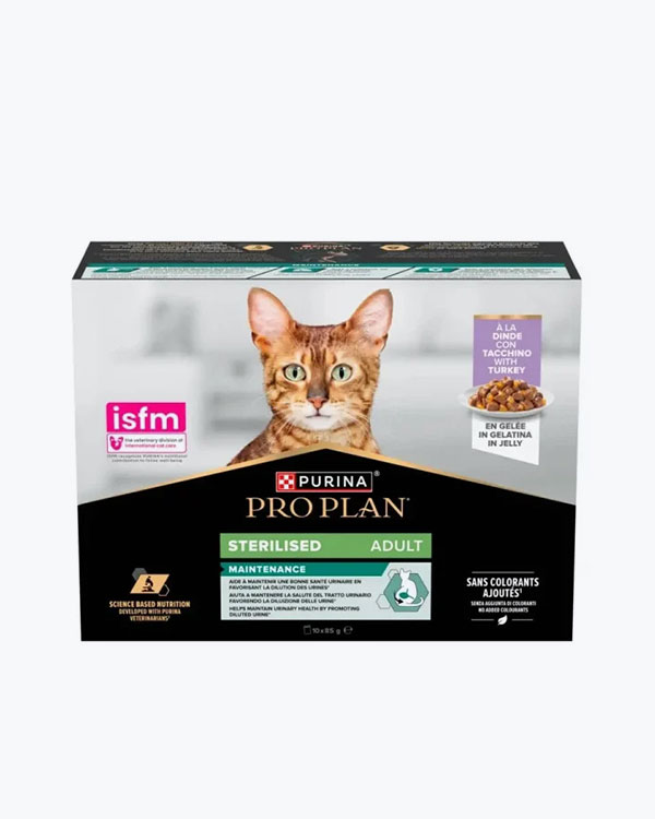 Упаковка вологого корму PURINA ProPlan Sterilised, для стерилізованих кішок, мультипак, індичка, 10 х 85 г