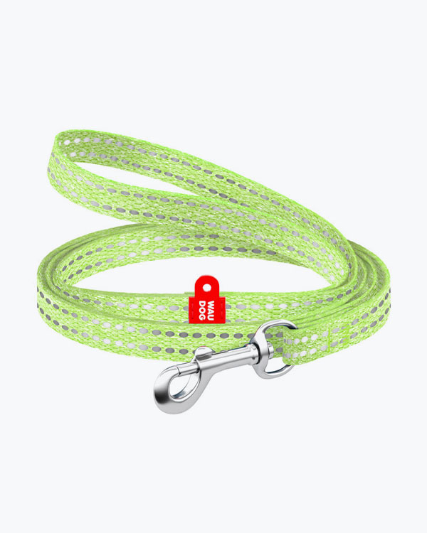 Поводок WAUDOG Re-cotton светоотражающий для кошек и собак мелких пород, размер XS, ширина 10 мм, длина 200 см, салатовый