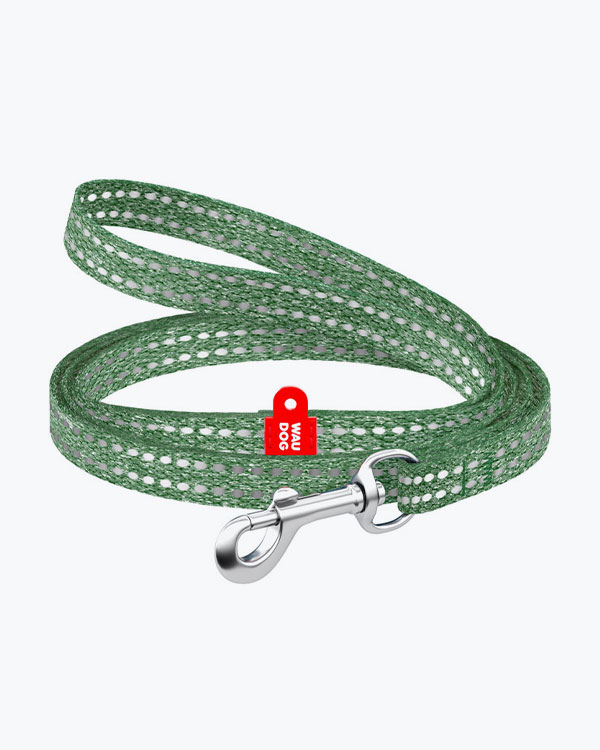 Поводок WAUDOG Re-cotton светоотражающий для кошек и собак мелких пород, размер XS, ширина 10 мм, длина 200 см, зеленый